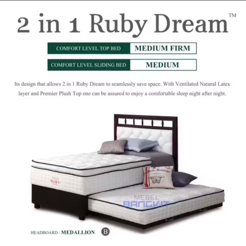 Guhdo 2 in 1 Ruby Dream Kasur/Full set (90/100/120/140/160/180) Kasur springbed 2in1 sorong anak Lat