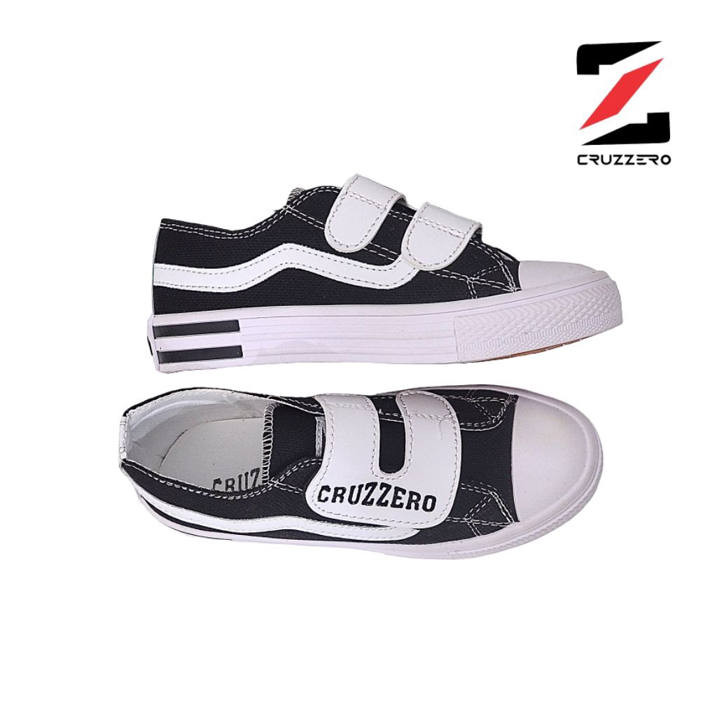 CRUZZERO- Sepatu sekolah cowok cewek Sepatu anak ukuran 31-36 Sepatu cowok cewek hitam-putih hitam-h