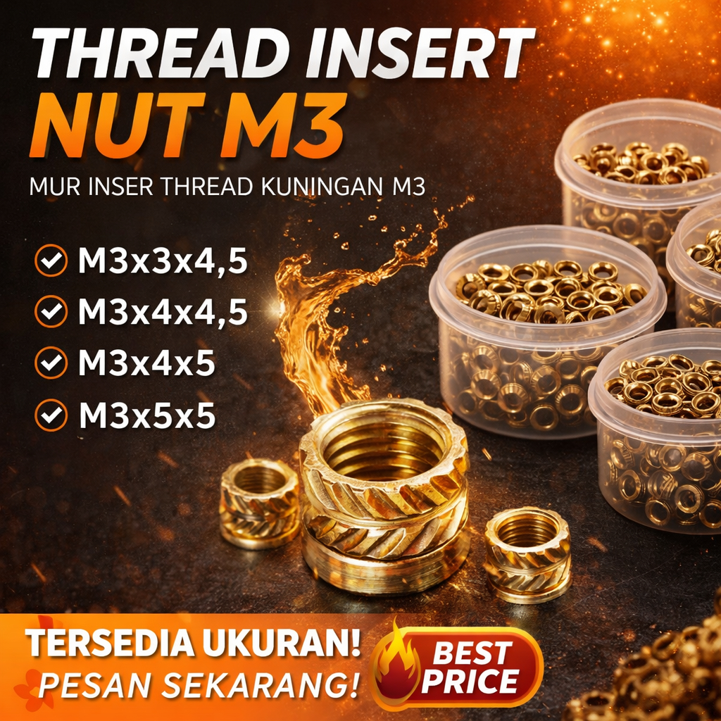 BRASS INSERT NUT M3 / THREAD INSERT NUT M3 / ULIR DALAM M3