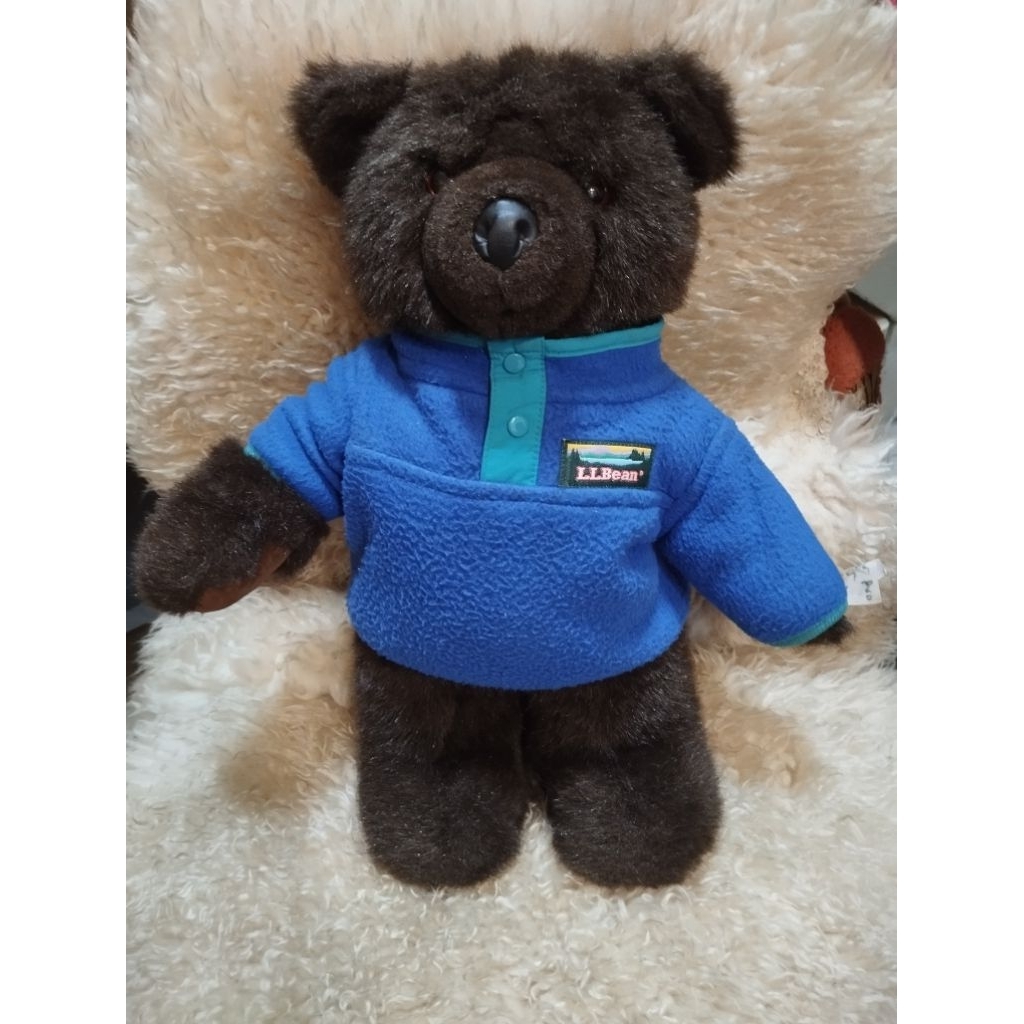 vintage LL BEAN PLUSH BROWN TEDDY BEAR VINTAGE BLUE  FLEECE PULLOVER