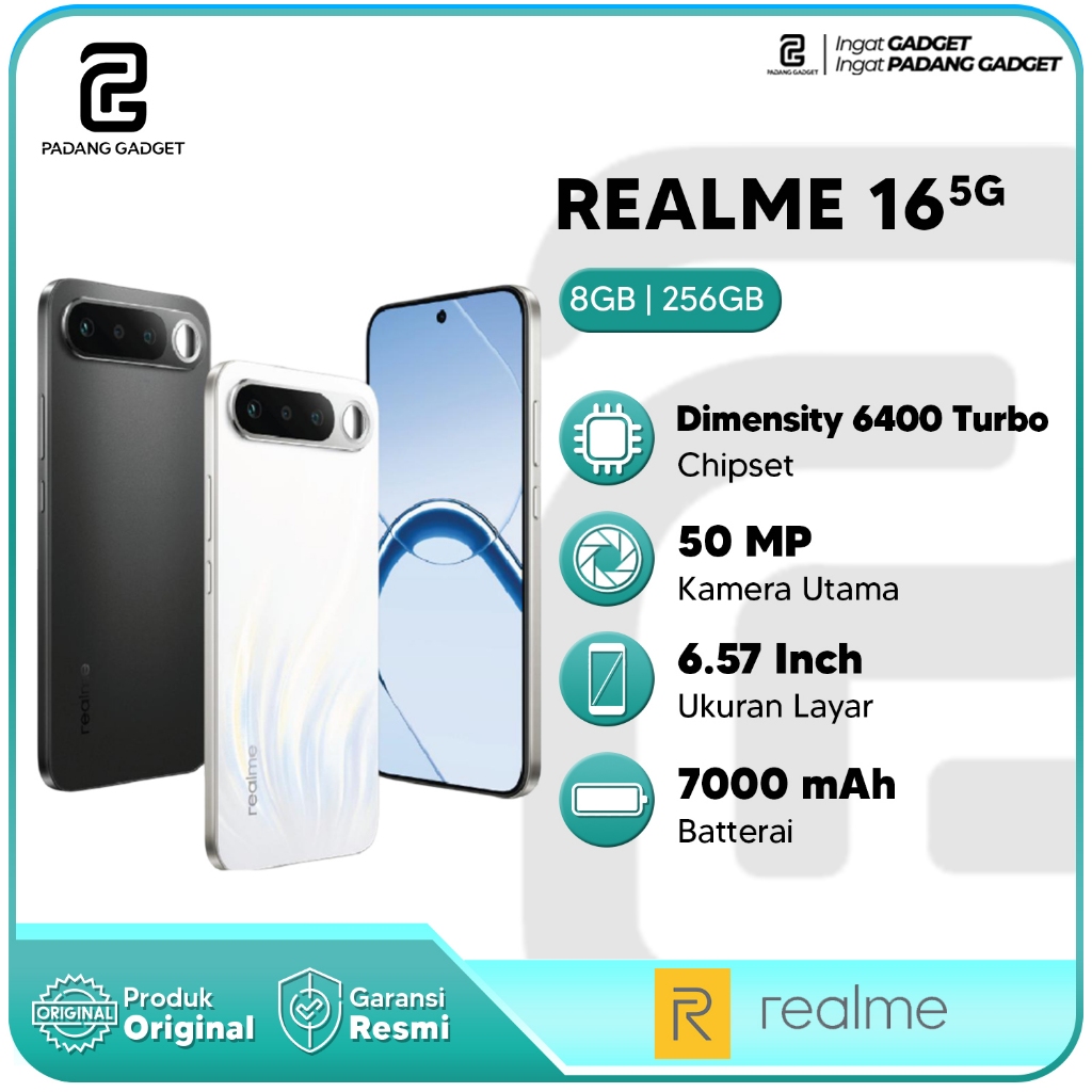 Realme 16 5G 8+10GB/256GB Hp Android Smartphone Baru Original Garansi Resmi