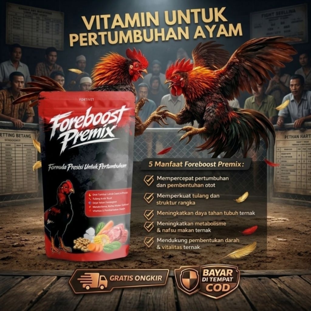 FOREBOOST PREMIX Vitamin Pertumbuhan Ayam Aduan Premix Ayam Penggemuk & Penambah Otot Vitamin Pakan 
