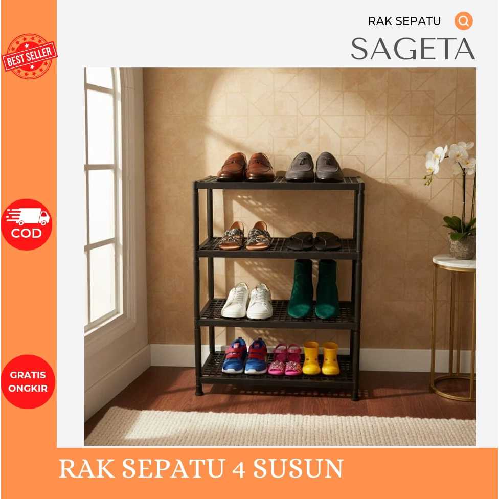 RAK SEPATU 4 SUSUN TEBAL - RAK SANDAL 4 TINGKAT - RAK SEPATU PLASTIK