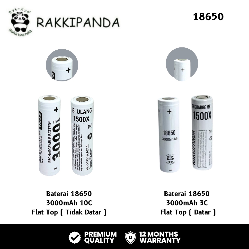 RakkiPanda - Baterai Cas 18650 Flat Top 3000mAh