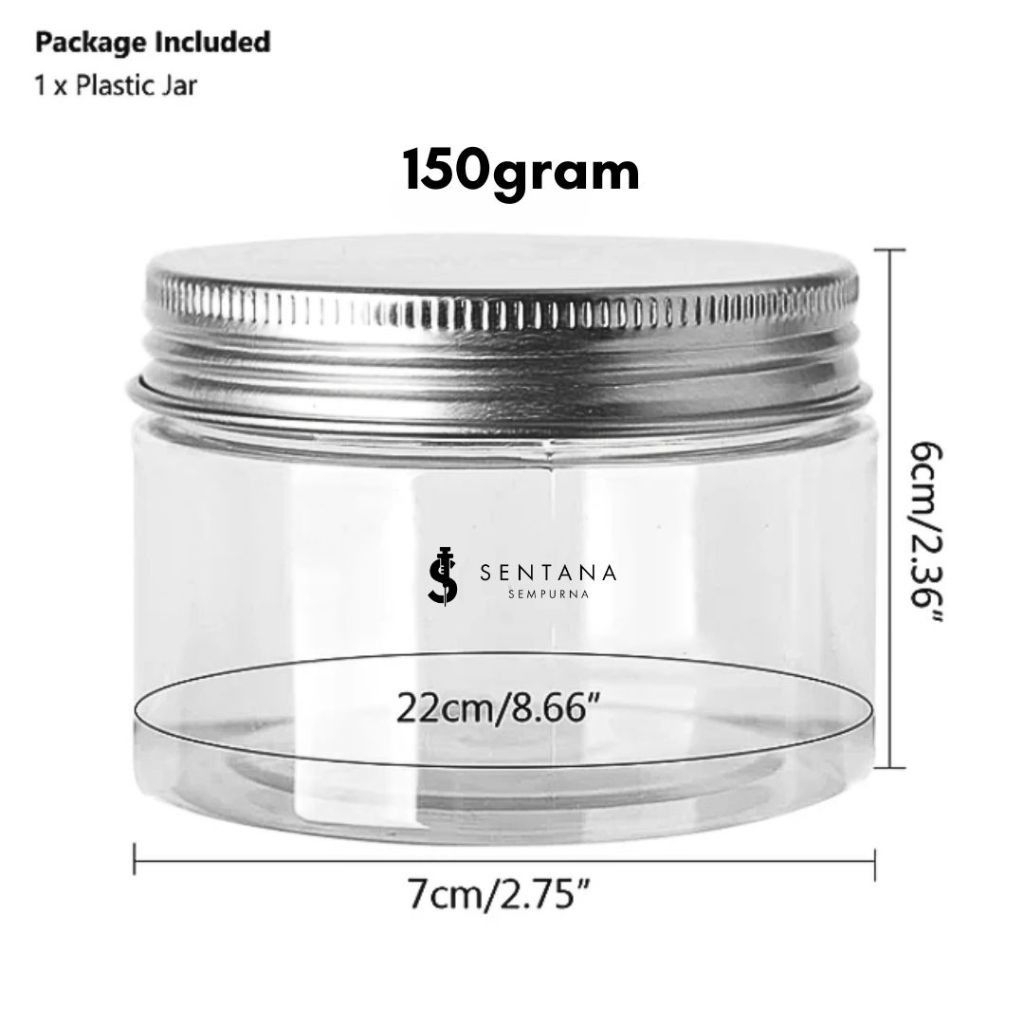 Pot/Toples Jar plastik tutup aluminium Silver 80 gr/ 100 gr/ 150 gr