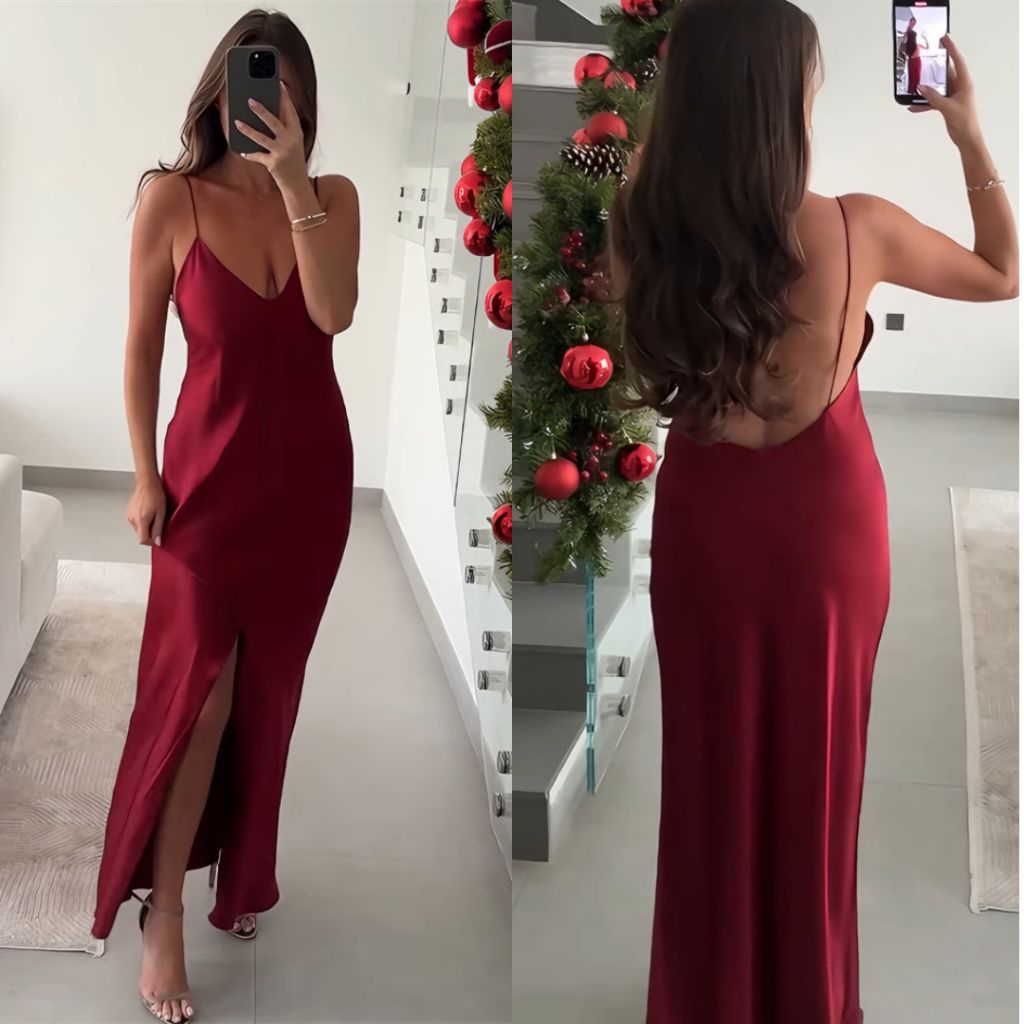 Bhusana Castle 79878 sexy sling front slit silk maxi dress / dress wanita