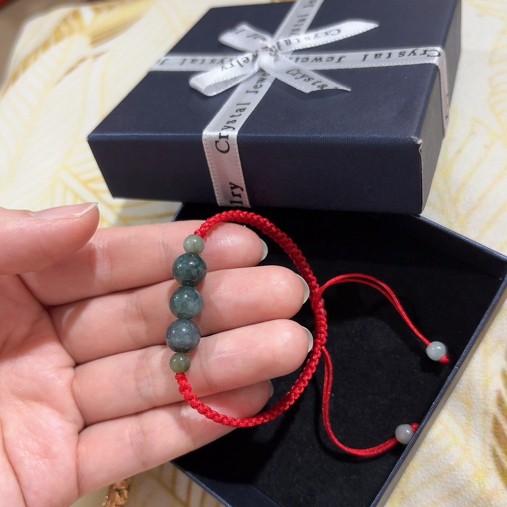 Gelang Batu Giok Asli Tali Merah | Natural Jade Bracelet Adjustable | Gelang Hoki Batu Alam