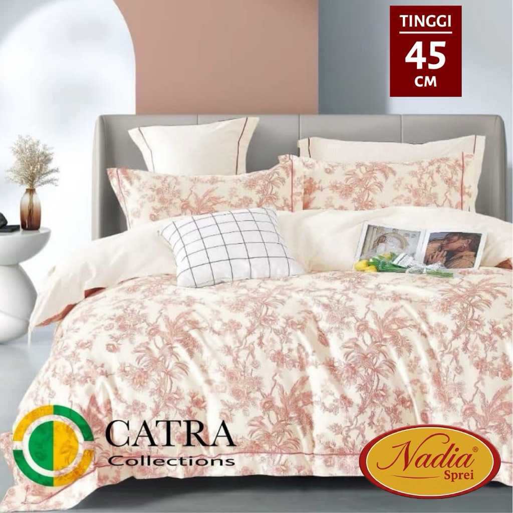 Nadia Sprei Catra Bahan Katun Premium Lokal Set Sprei Sprei Sarung Bantal & Guling Tinggi 45 cm (Kas