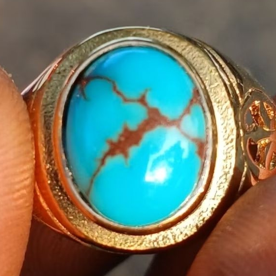 Cincin Batu Akik  Pirus Persia Urat Ceplok Top Super