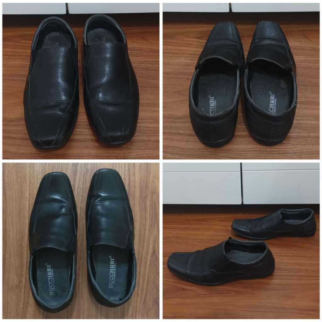 Sepatu preloved pantofel hitam merk BUCCHERI pria laki2 no40 formal shoes Loafer sepatu kerja formal
