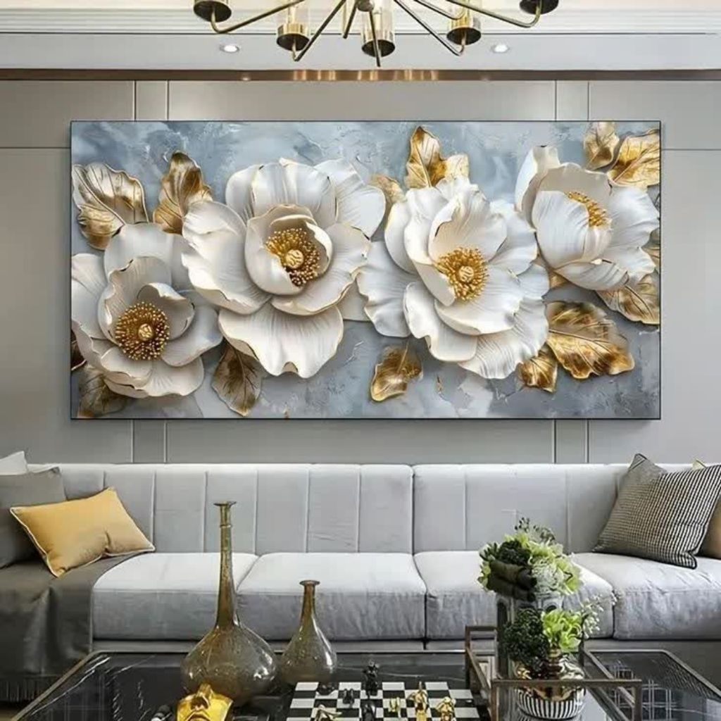 sticker lukisan dinding tema bunga mawar putih.