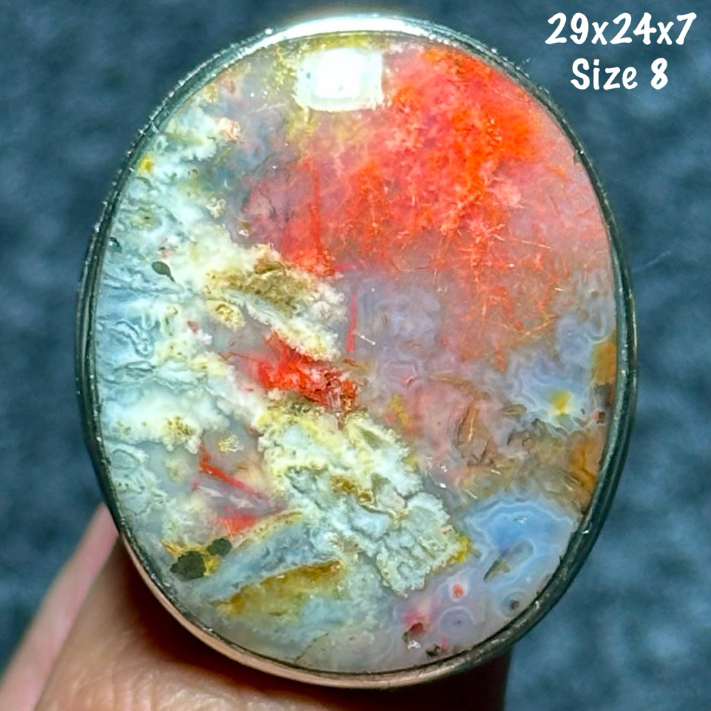 Cincin Batu Akik Natural Pancawarna Garut Jumbo Kristal (asli alam)