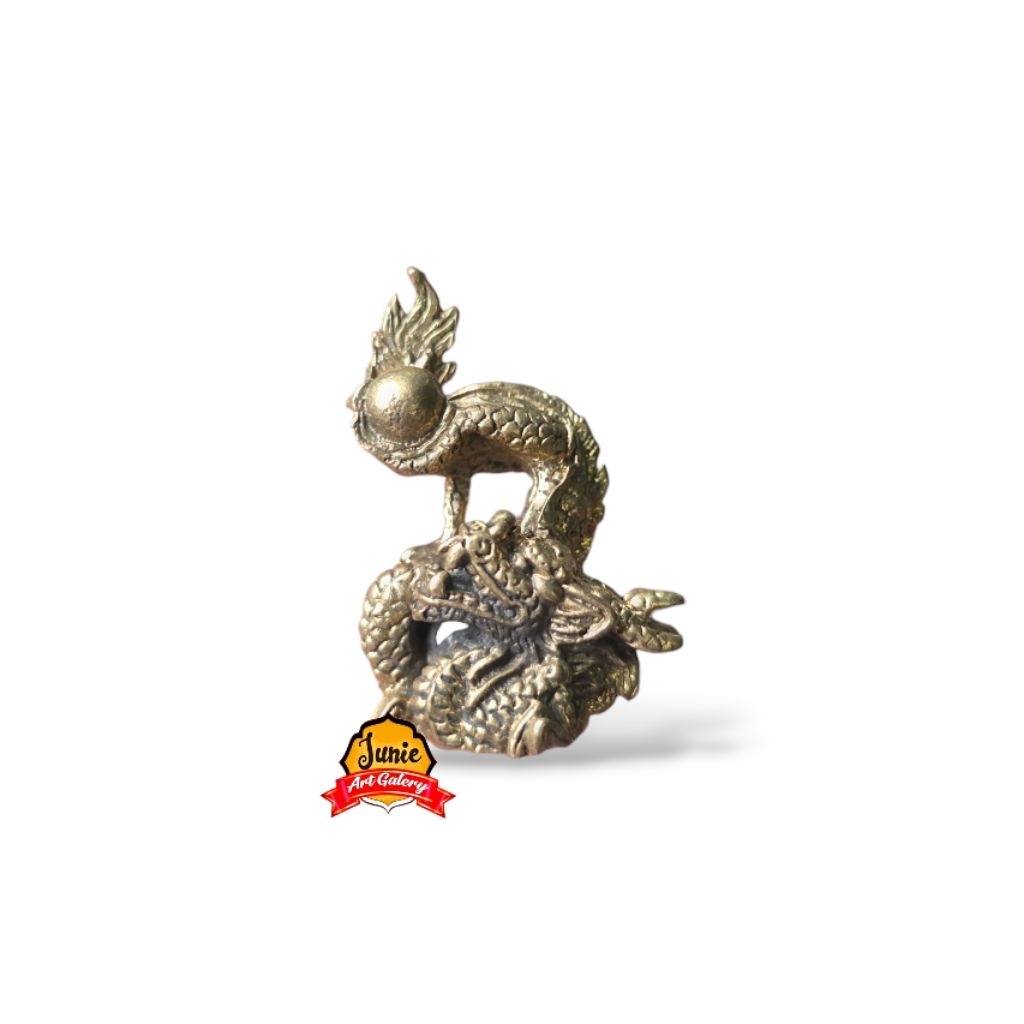 PATUNG KEBERUNTUNGAN SHIO NAGA PERUNGGU WARNA EMAS GOLD ASLI FENGSUI MINI