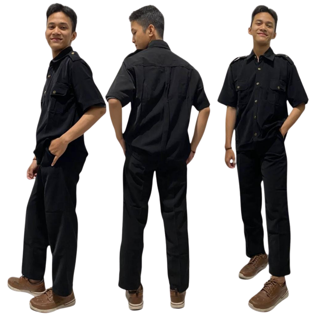 Seragam Safari Security / Seragam Safari Driver / Seragam Safari Satpam Hitam Pendek