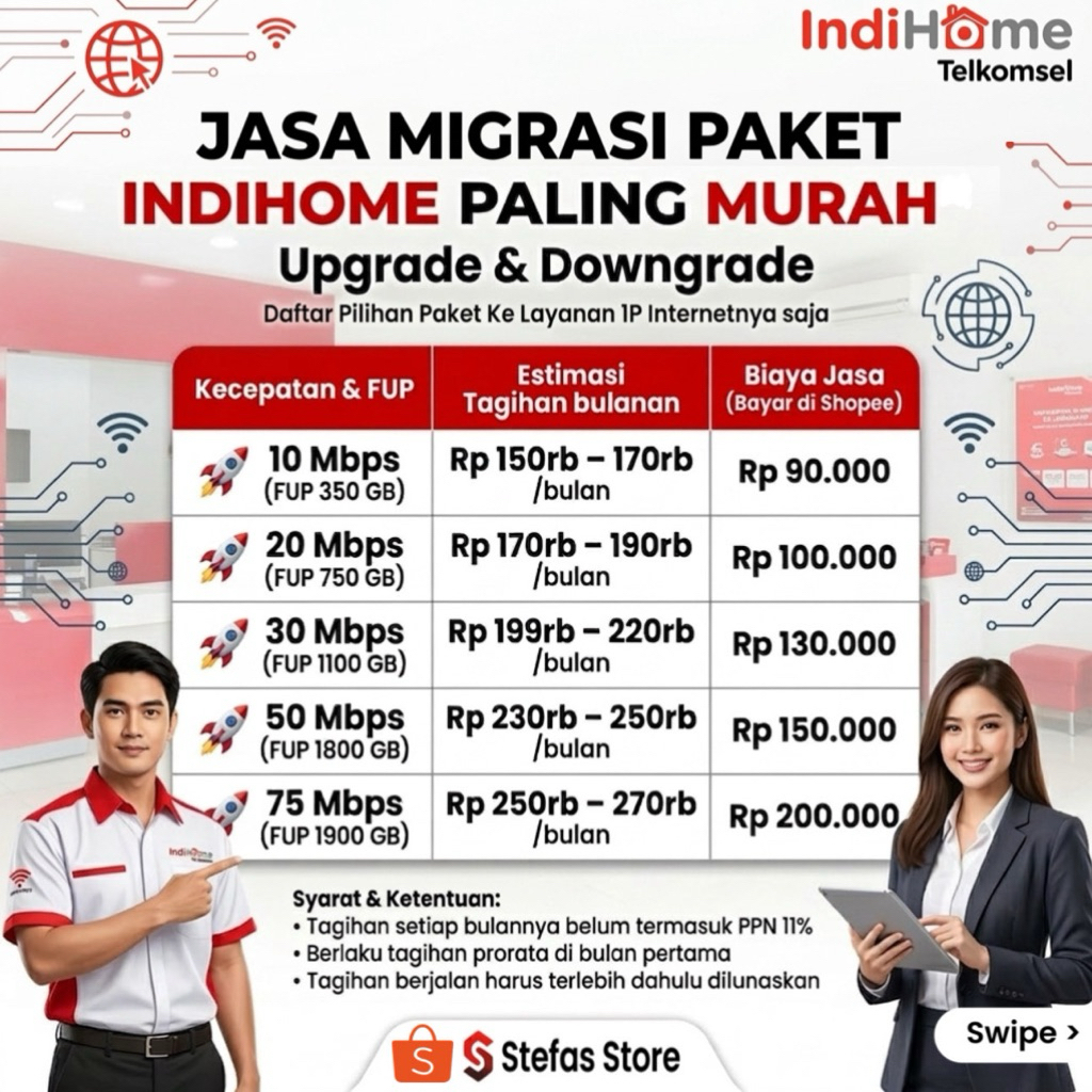 Migrasi Indihome Paket 1P Internetnya Saja 10 - 100 Mbps | Upgrade / Downgrade | Rubah Paket Indihom