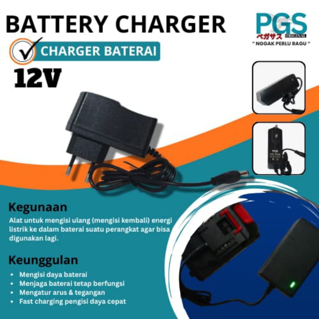 Adaptor Charger Baterai Li-ion 12V PGS Casan Baterai Li-ion Mesin Bor Cordless