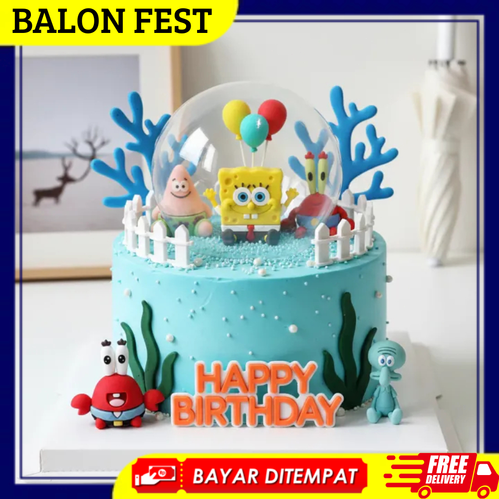 Cake Topper Kue Ulang Tahun Tema Kartun Spongebob Untuk Hiasan Dekorasi Kue Ulang Tahun Anak-Anak.