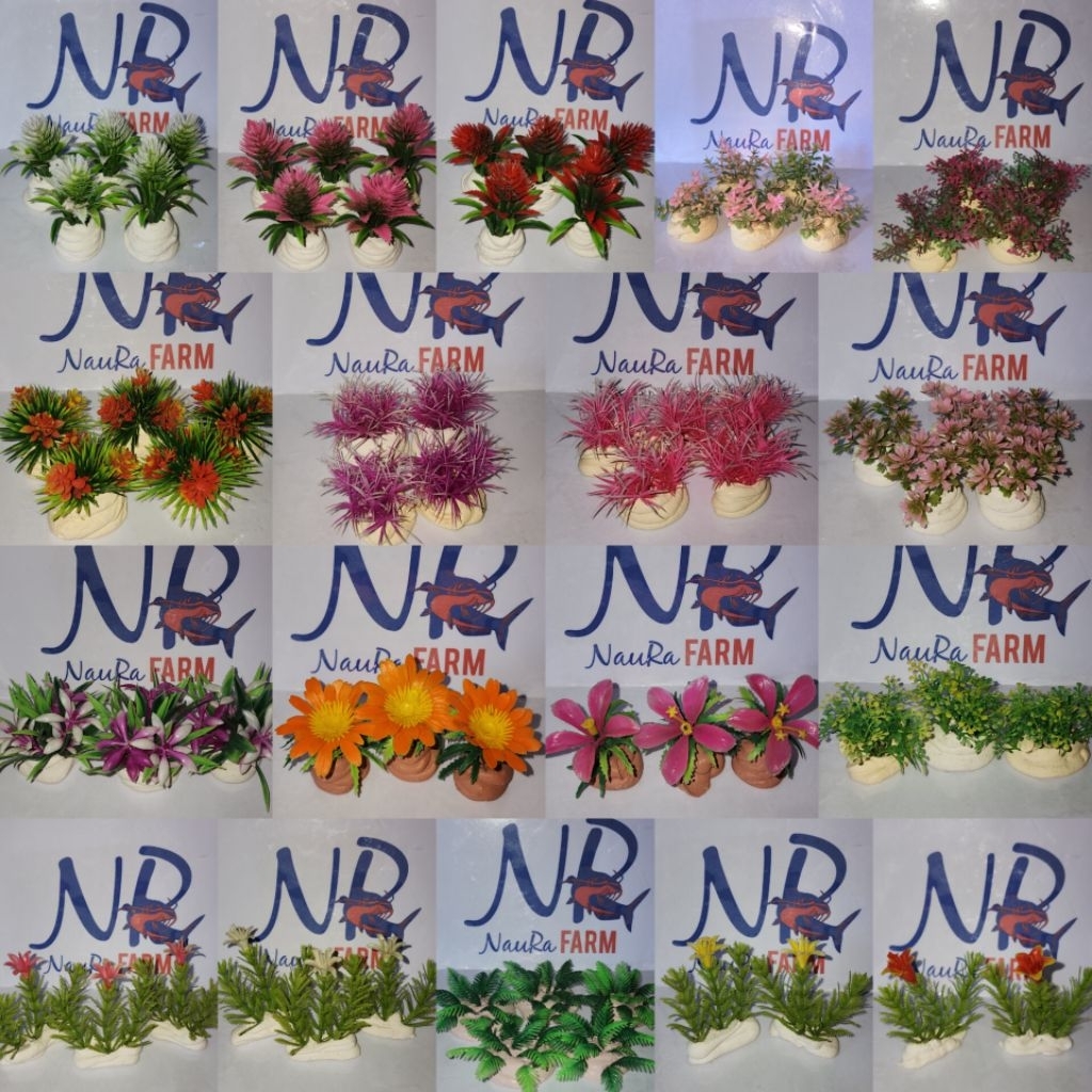 Bunga / Daun / Pohon / Tanaman Mini Bonsai Plastik Lokal Hiasan Aquarium Aquascape