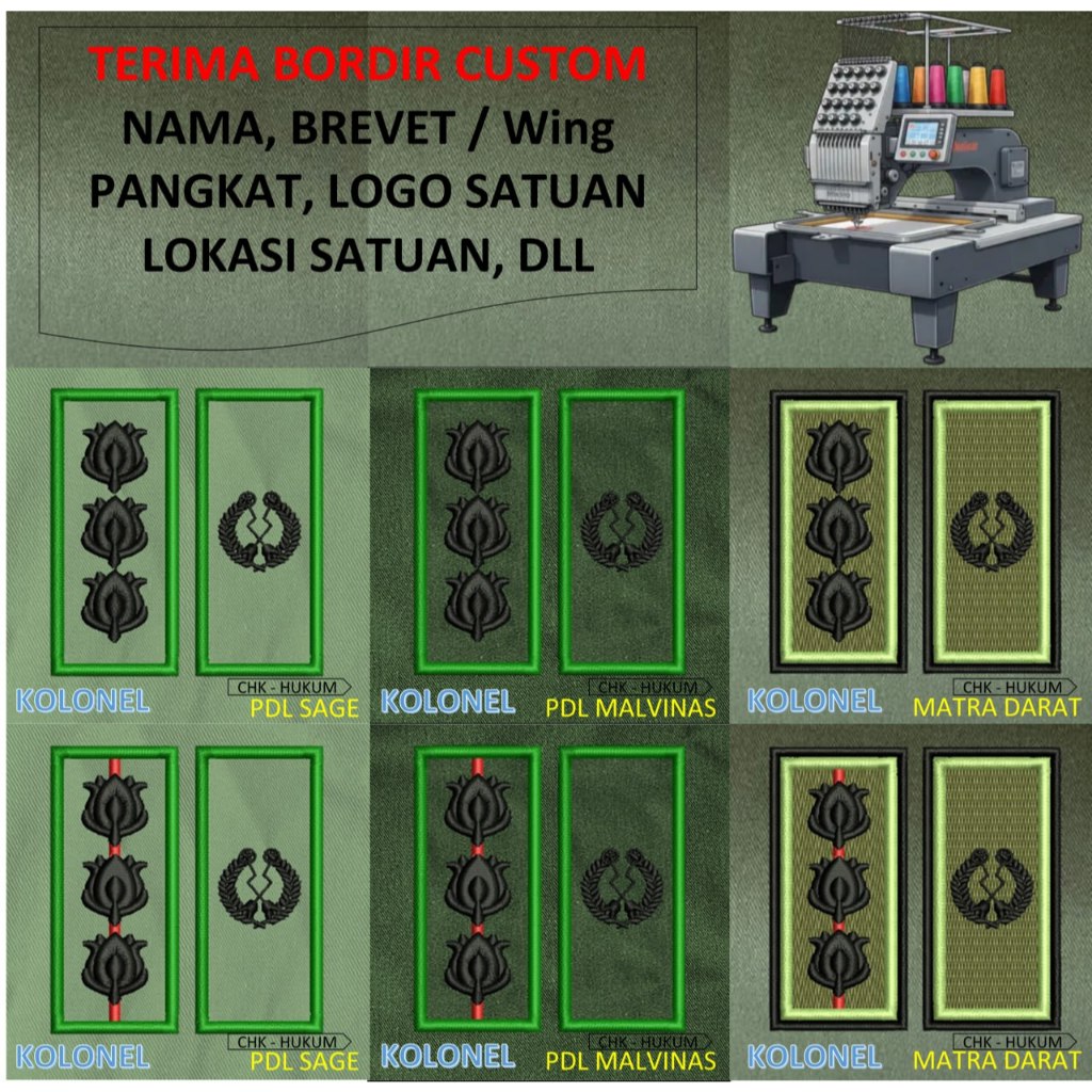 PATCH BORDIR brevet TNI TANDA PANGKAT PERWIRA PDH PDL TNI AD MALVINAS SAGE MATRA DARAT KOSTRAD EMBRO