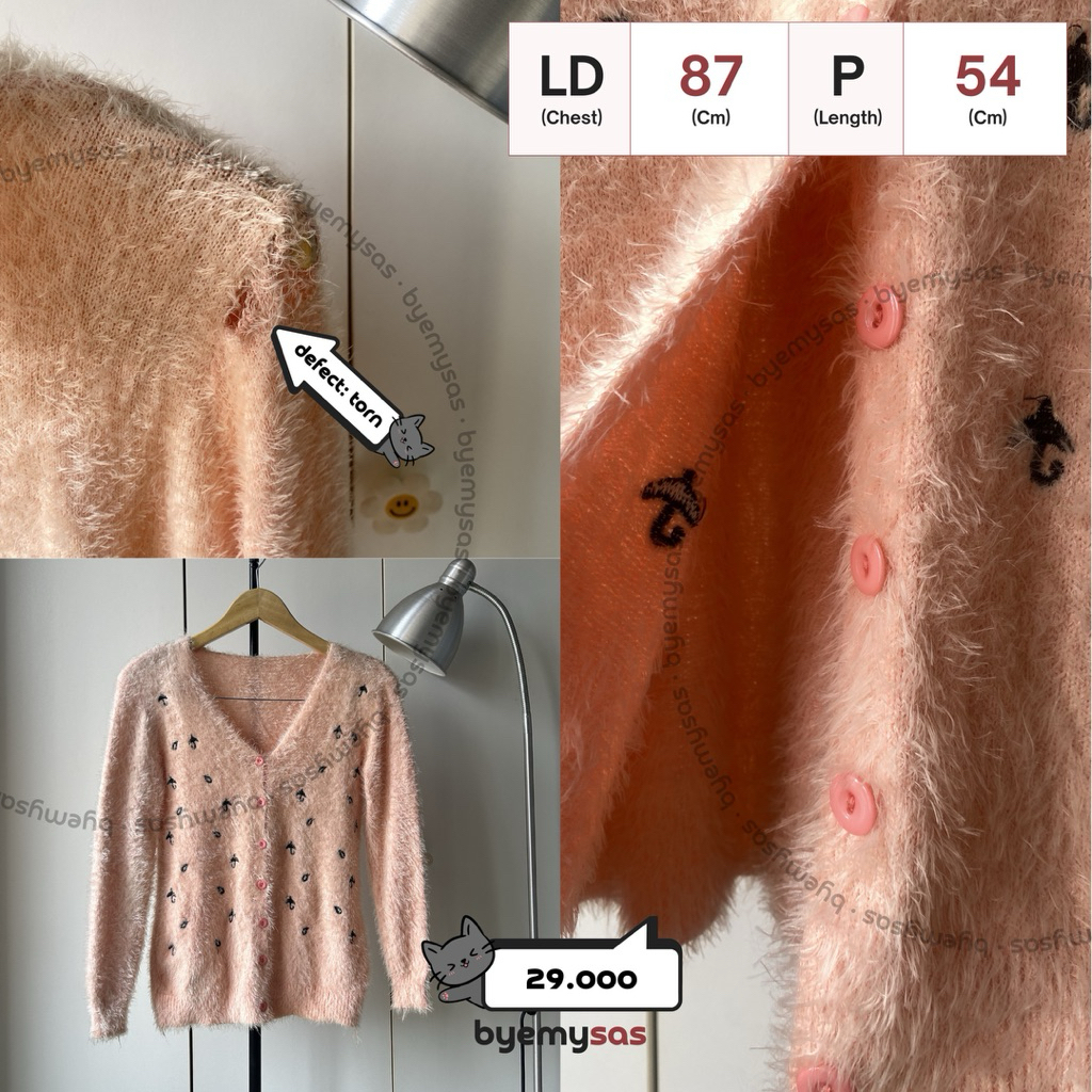 Cardigan Bulu / Fluffy Knit Cardigan Salmon Pink