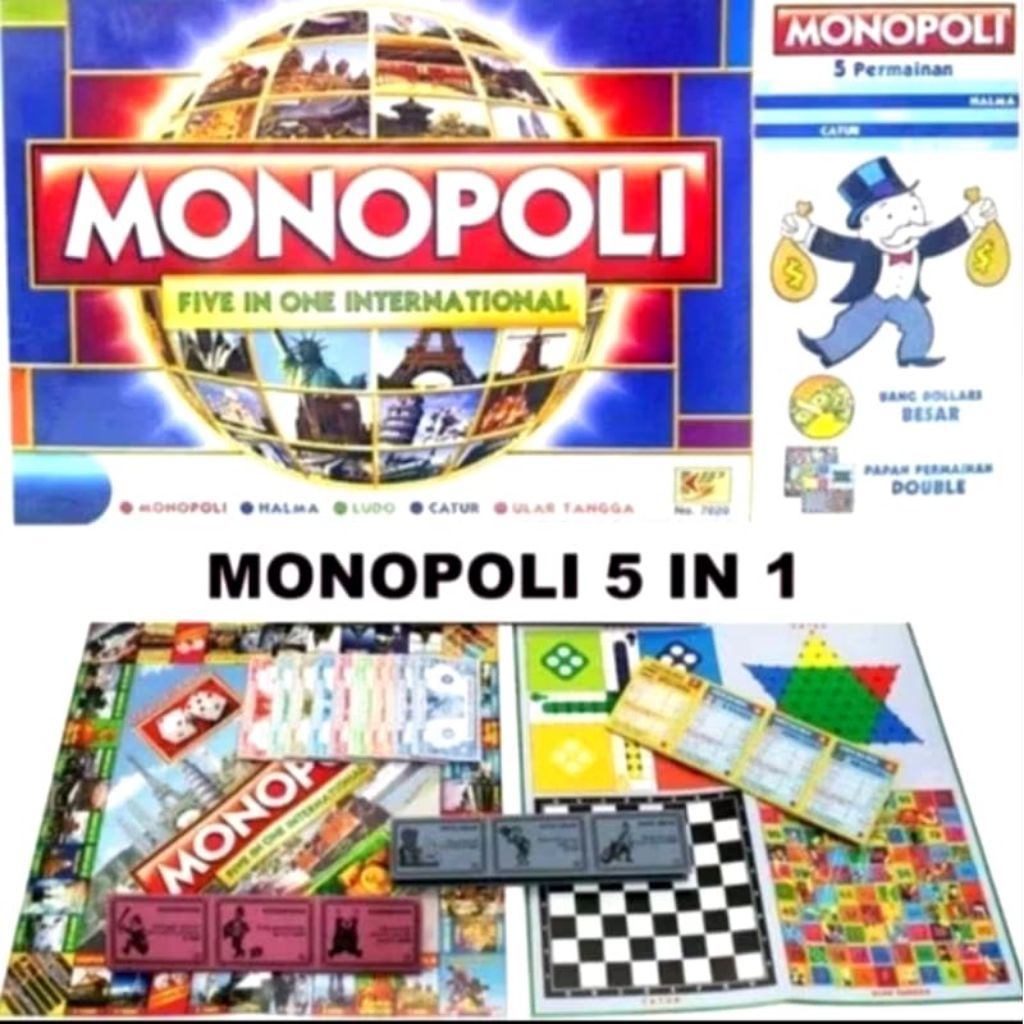 MAINAN MONOPOLI INTERNATIONAL 5in1 | MONOPOLI INTERNASIONAL 5in1 FAMILY BOARD GAME | MONOPOLI 5 PERM