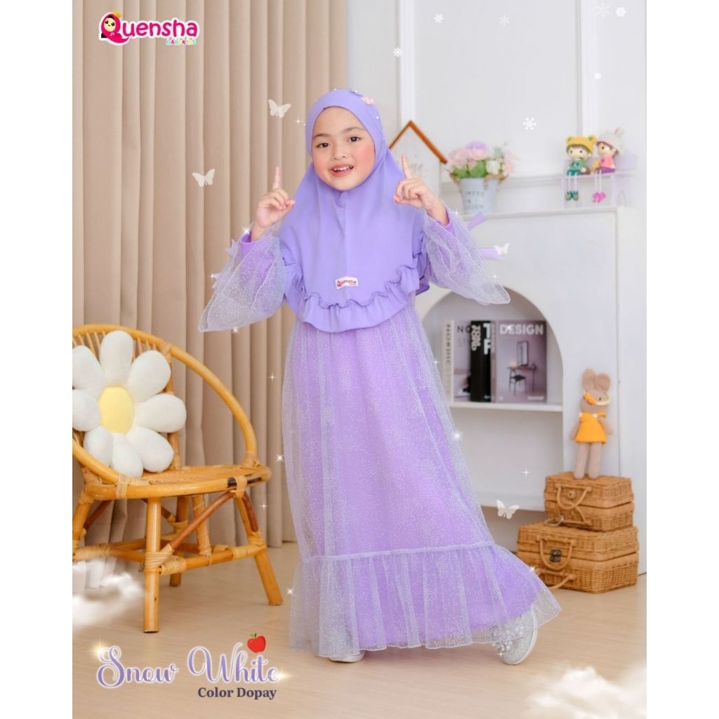Original Quensha Setelan Baju Gamis Anak Muslim Perempuan Snow White Series #nayyarastore
