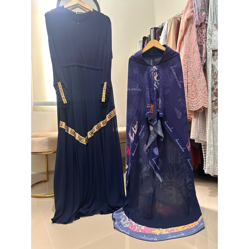 PL Set Syari Printing by KAMEELA navy