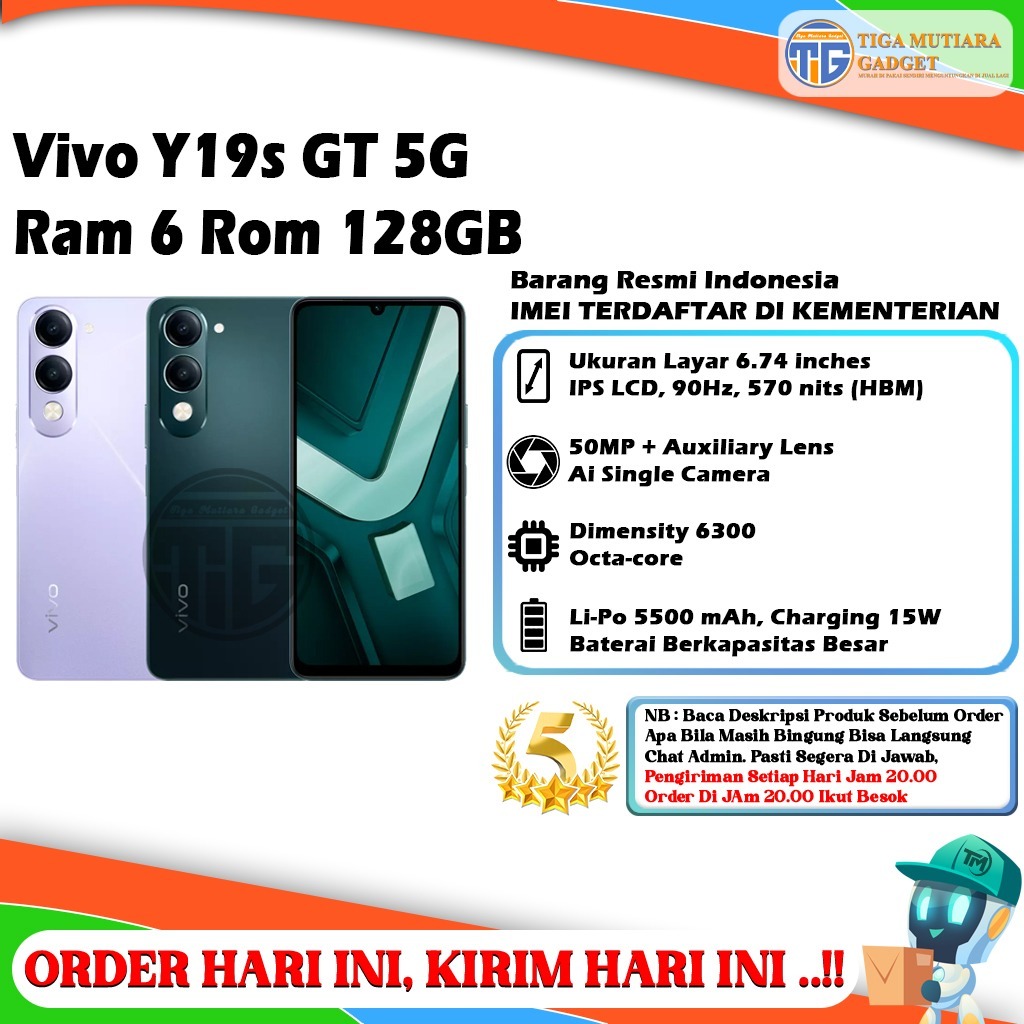 Vivo Y19s GT 5G Ram 6/128GB | Ram 8/128GB | Ram 8/256GB Segel Original & Bergaransi Resmi