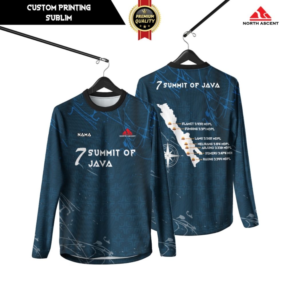 Kaos Gunung Lengan Panjang Dryfit 7 Summit Of Java l  Baju Olahraga Hiking l Baselayer Olahraga