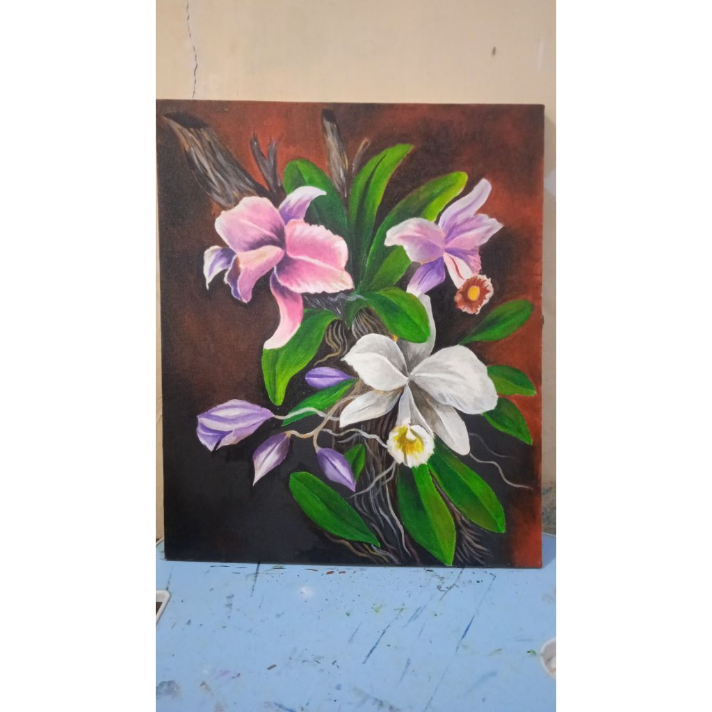 lukisan bunga anggrek catleya