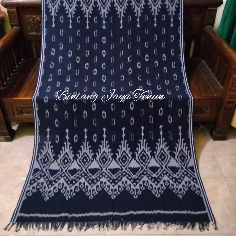 Kain Tenun Blanket Tenun Ikat Troso Jepara Tenun Bahan Baju Ukuran 2,3m x 1,15m Warna Biru Navy