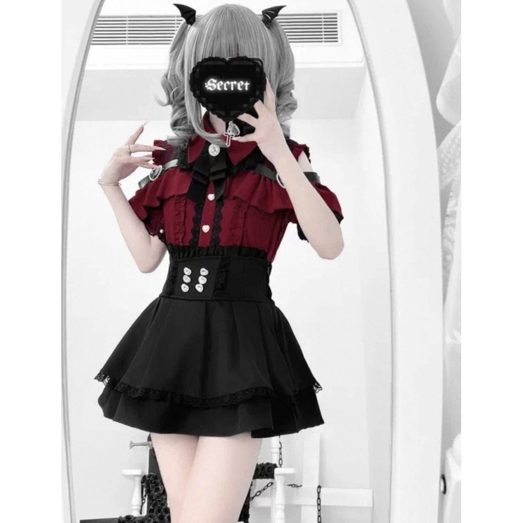 [Readystock] Kawaii japanese red jirai kei set