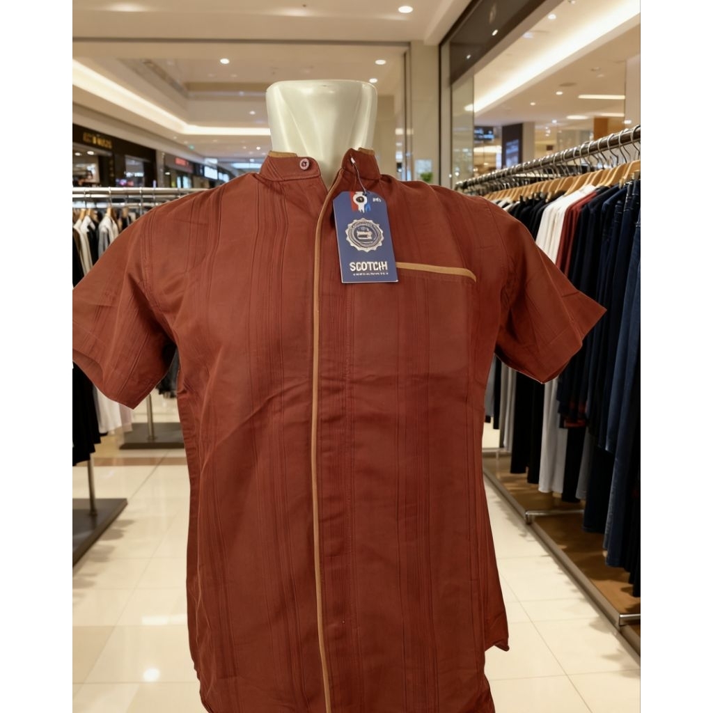 Baju Muslim Koko Bordir SCOTCH&CO Pria Dewasa Lengan Pendek/Atasan Kemeja Koko