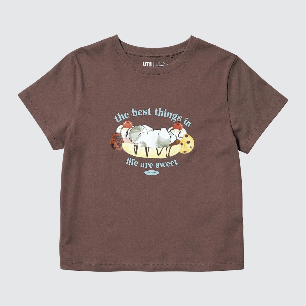 Tshirt Uniqlo x Mofusand (Sweets Meow 04) | UT Mofusand Kaos Lengan Pendek - Coklat Tua