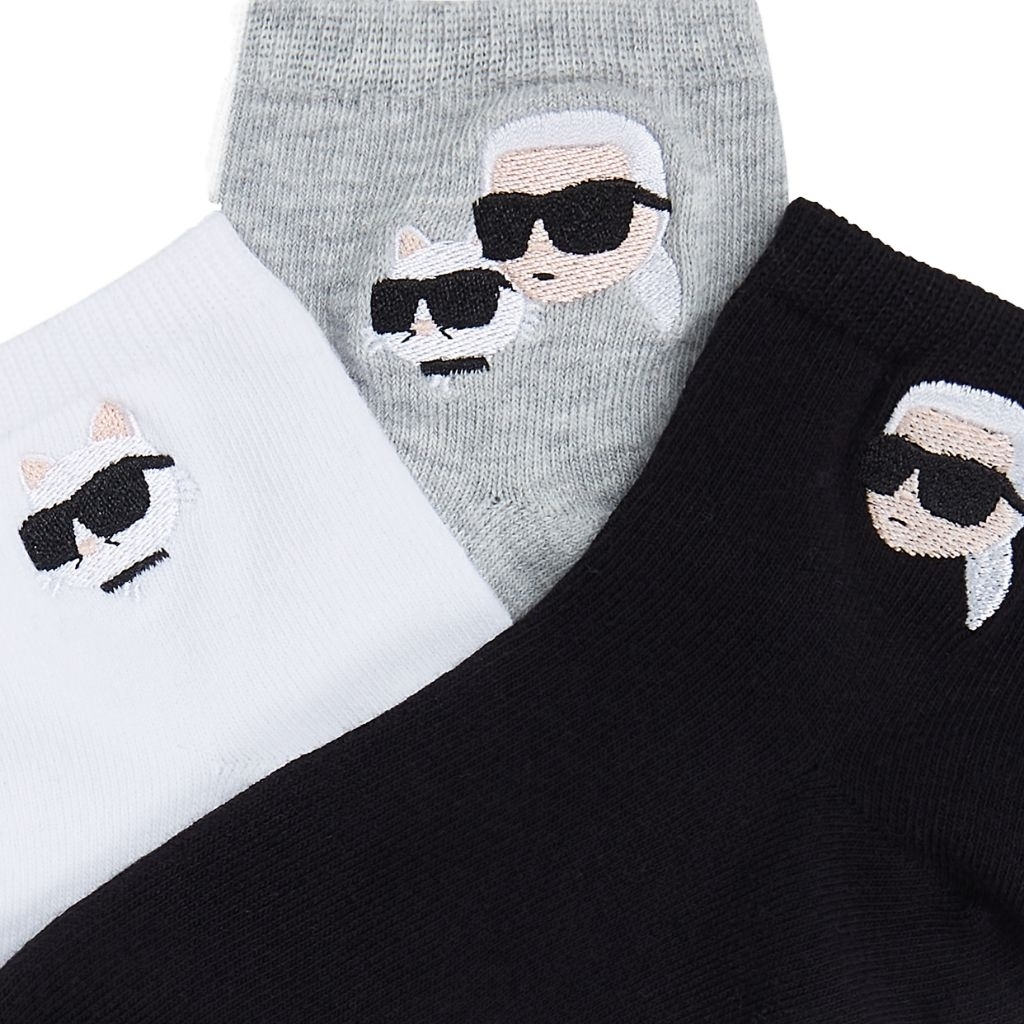 Ready Original KARL LAGERFELD IKONIK Wanita Sneakers Socks Kaos Kaki 3 pasang Abu Putih Hitam