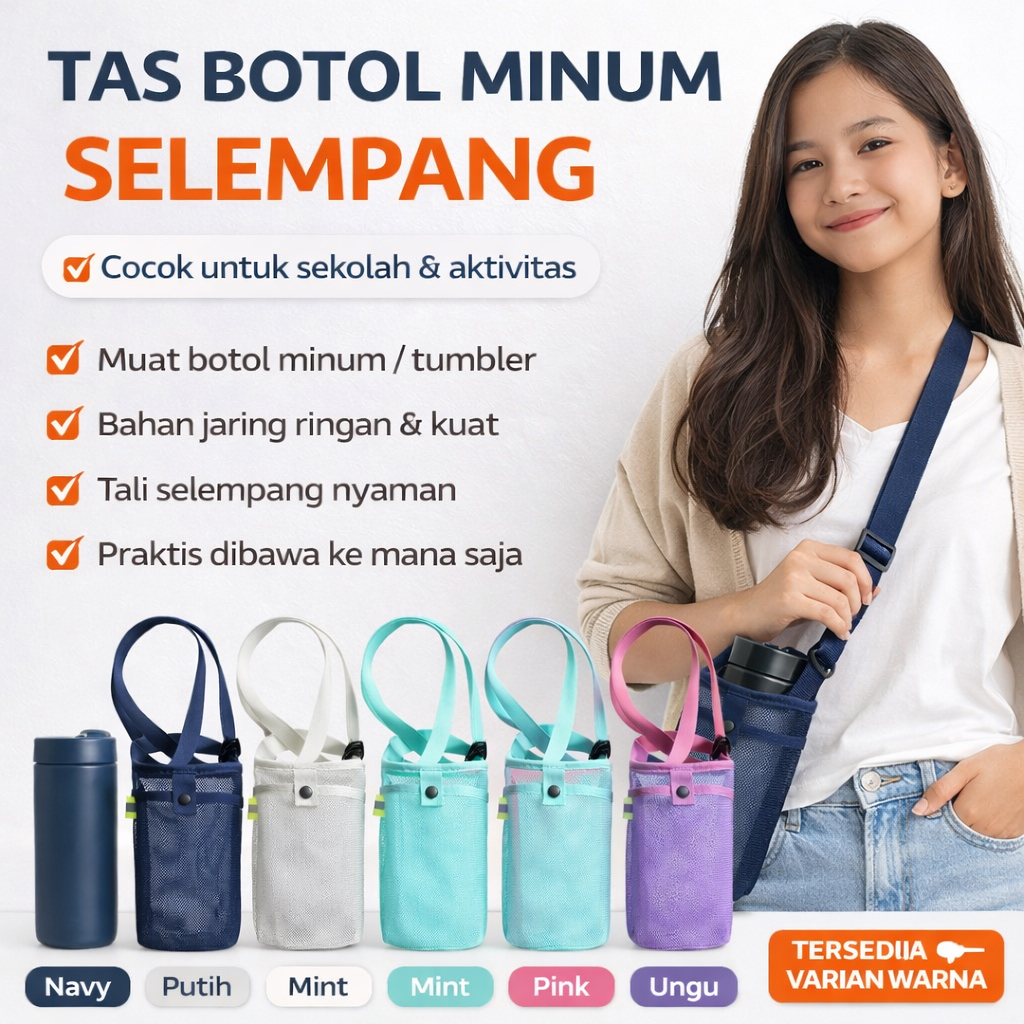 FDG_ TAS BOTOL MINUM SELEMPANG MESH HOLDER TUMBLER PRAKTIS MUAT BOTOL AIR TAS TEMPAT TUMBLER PORTABL
