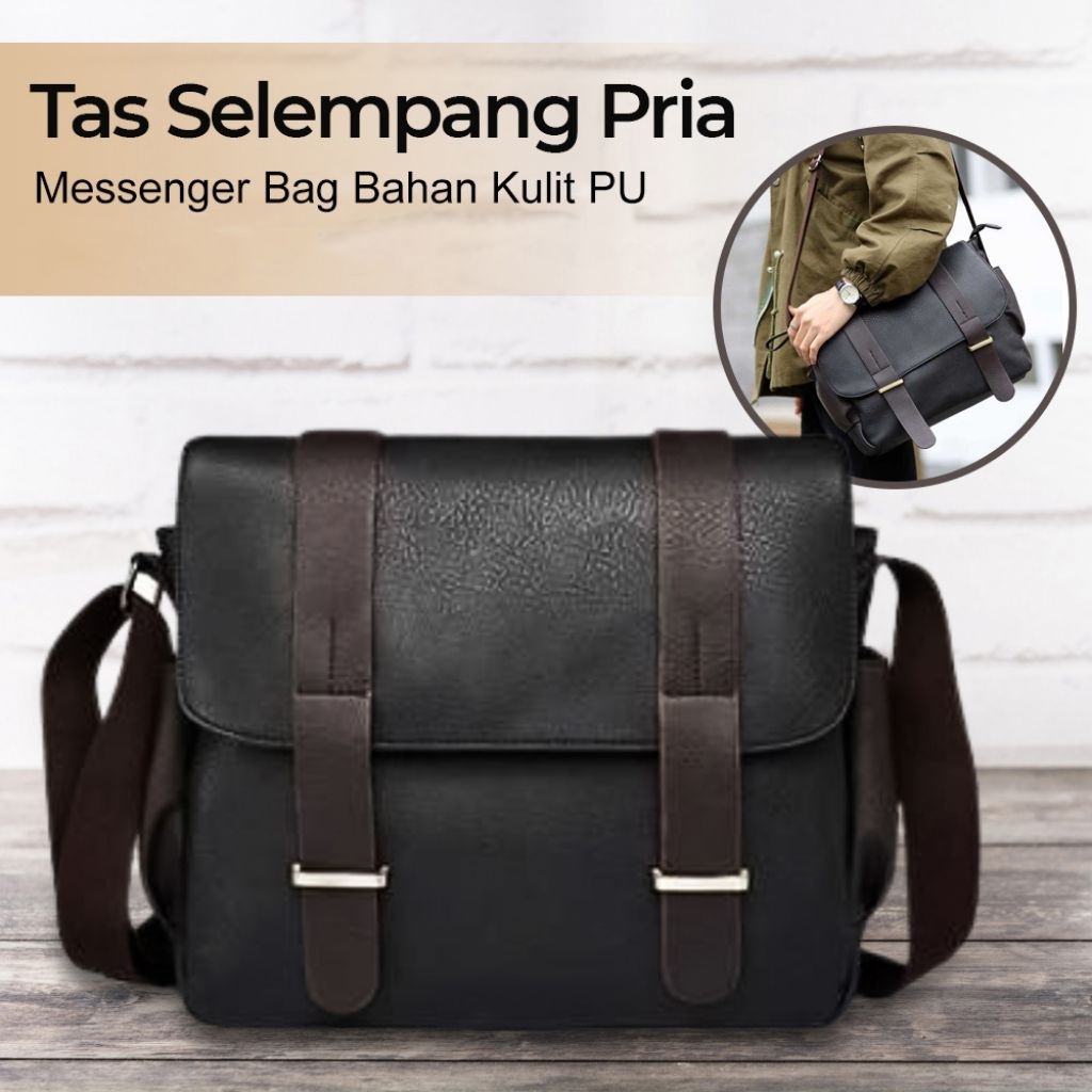 Tas Selempang Fashion Messenger Bag PU Leather