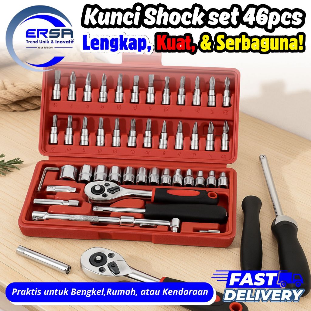 KUNCI SHOCK 1 SET 46 PCS / OBENG SOCKET SET 46 PCS + SET KUNCI SHOCK 1/4 SOCKET