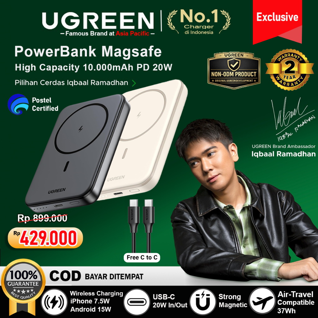 UGREEN Magnetic Power Bank Magsafe Wireless PD Fast Charging 20w 10.000mAh