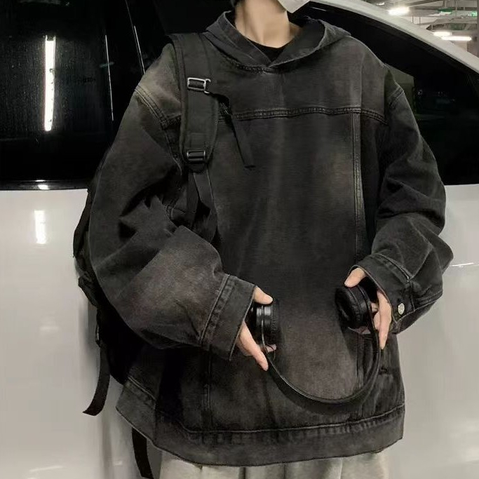 Sweatshirt Pria Hitam Jaket Hoodie Longgar Serbaguna