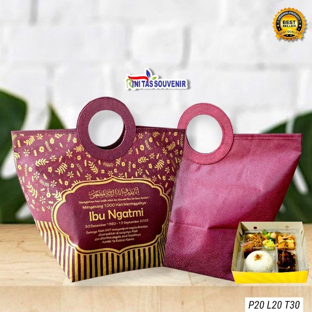 TAS SABLON PEGANGAN BULAT CUSTOM TAS PEGANGAN BULAT SABLON UNTUK KOTAK NASI UNTUK SEMBAKO
