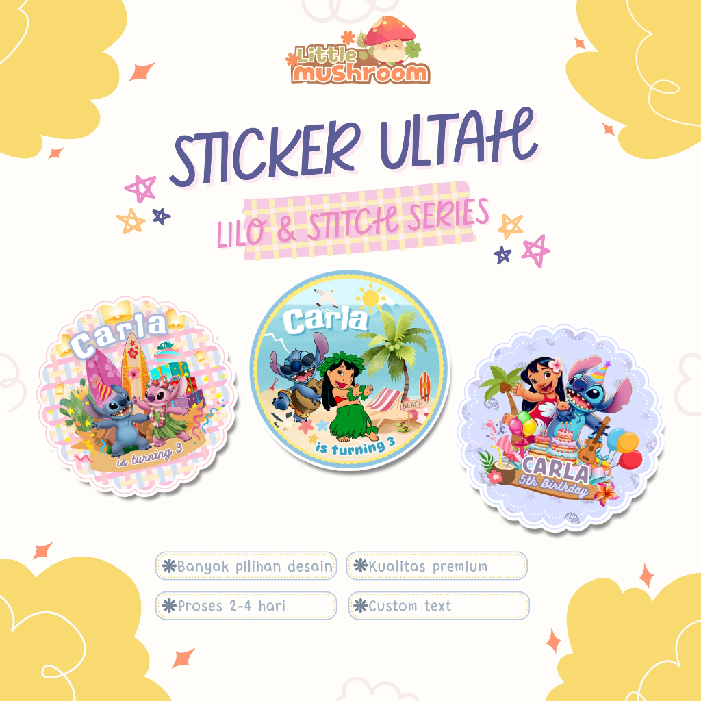 Sticker Ulang Tahun Lilo & Stich Stiker Birthrday Custom Bulat