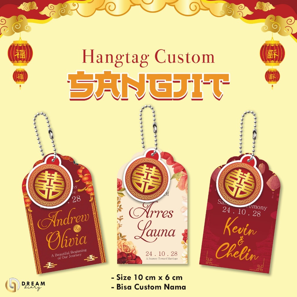 Hangtag Sangjit Custom Nama Pasangan – Tag Souvenir Wedding Chinese Aesthetic Elegant Murah