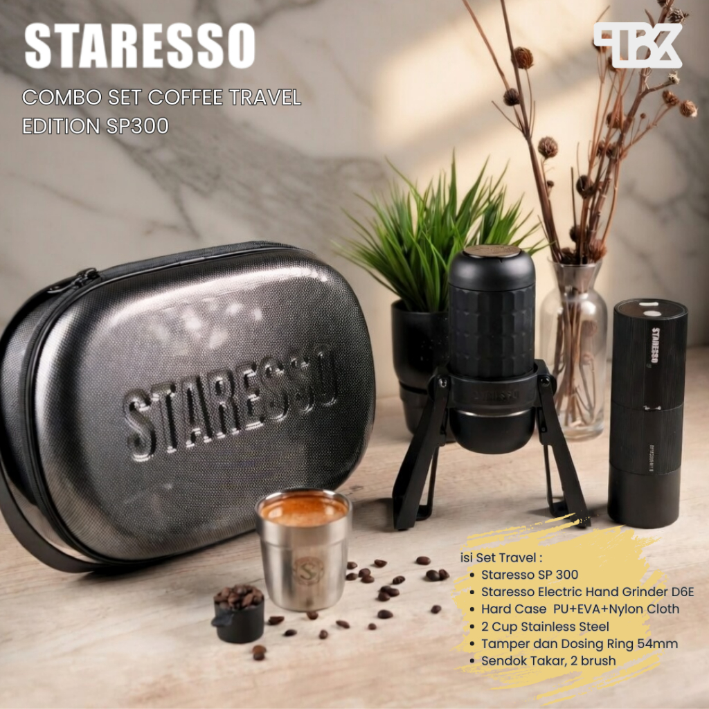 Staresso Mirage Combo Set Coffee Travel Edition SP300 Espresso Maker – Electric Hand Grinder D6E Wit