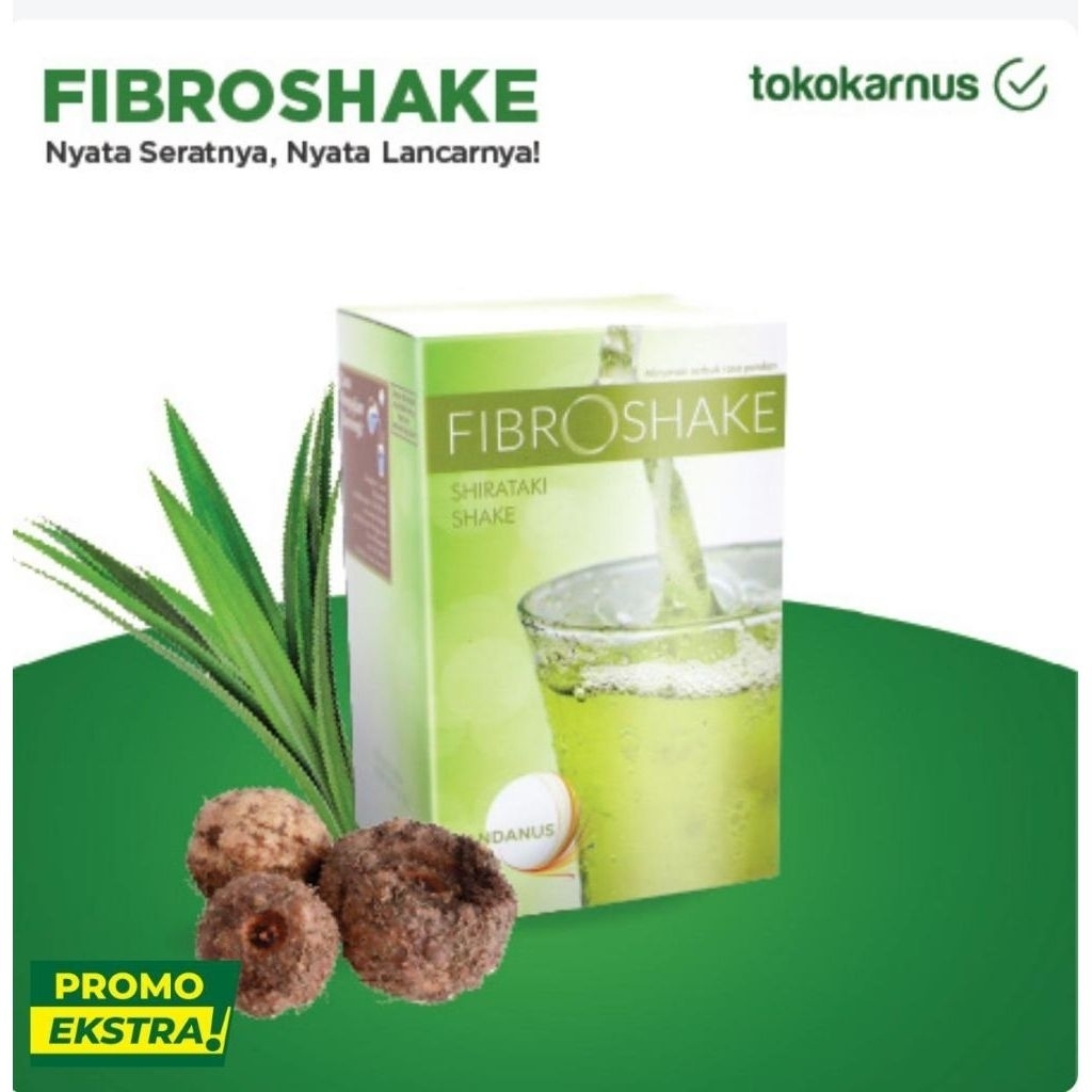 FibroShake 20 sachet @2 gr - Shirataki Shake - Minuman Serbuk Rasa Pandan Detoks usus besar Pelancar