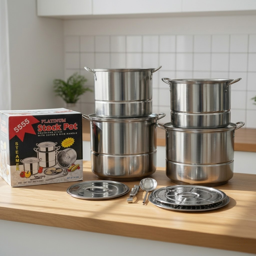 Panci Dandang Kukusan Stainless Steel 4 Set Panci Nasi Kukusan Serbaguna Tebal