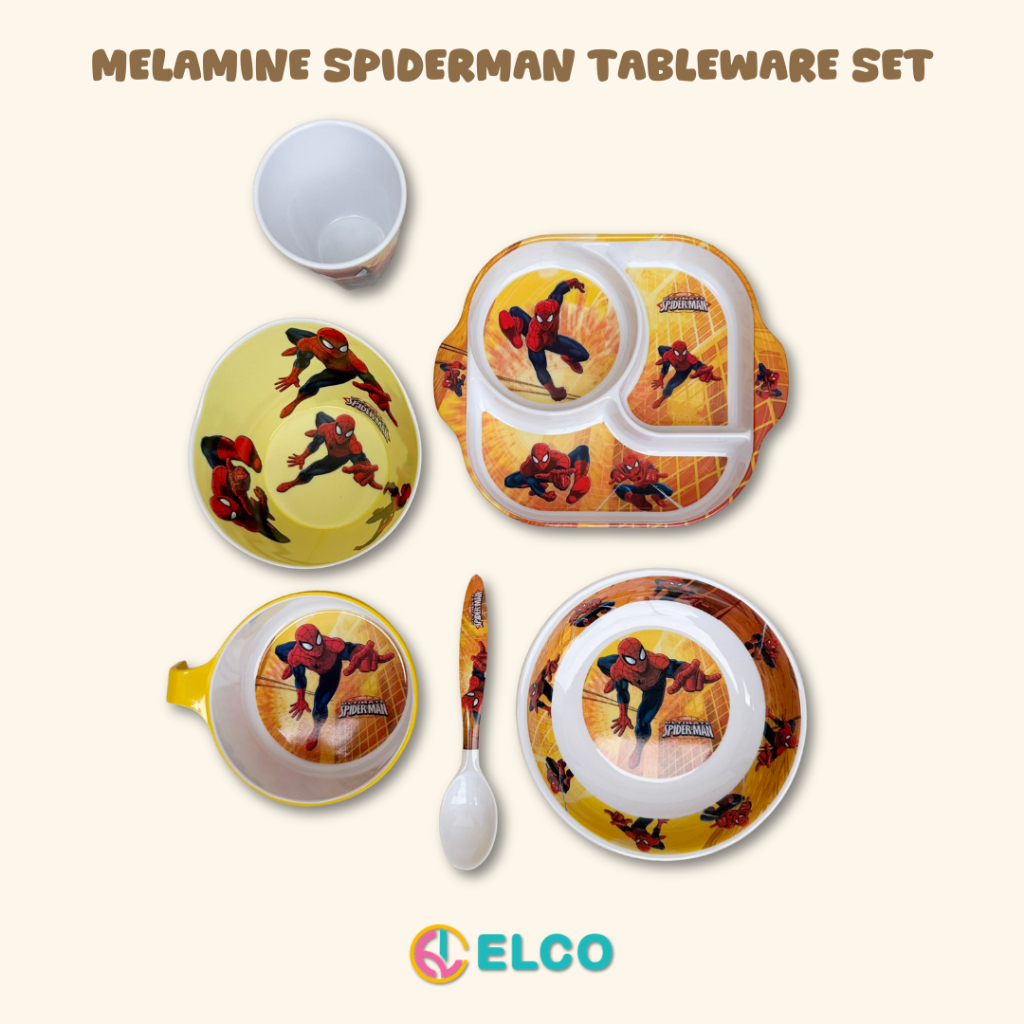 ELCO melamine spider car plate spoon bowl tableware set / piring sendok anak bahan melamin spider