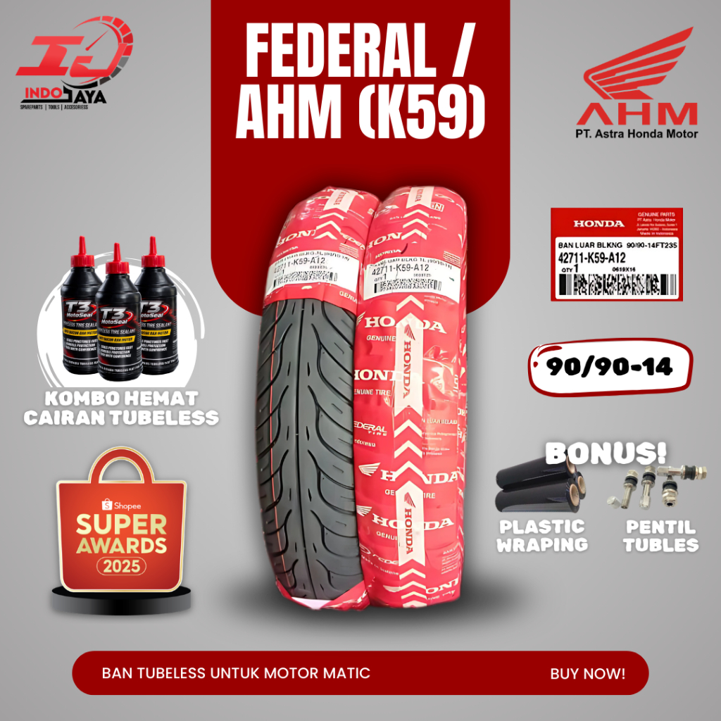 [COD] (BEST SELLER) BAN AHM FEDERAL TUBELESS ( 90/90-14 ) BAN MOTOR MATIC HONDA BEAT POP STREET VARI