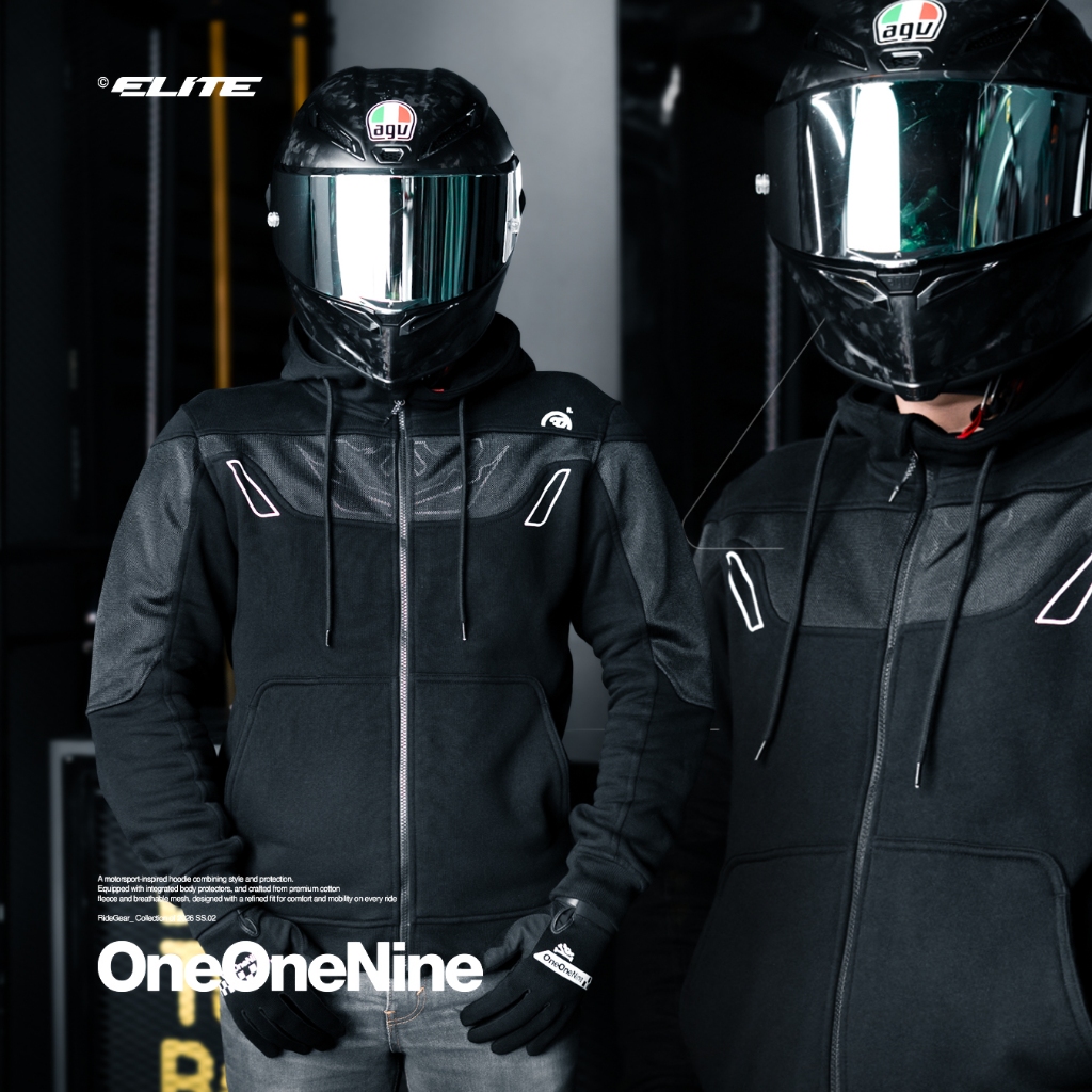 Oneonenine Ksr Hoodie Zipper Elite Black - Hoodie Motor Body Protector