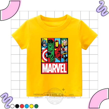 Baju Kaos Pendek Anak 1-10 Tahun Karakter Superhero Gambar Marvel Motif Iron Man - Hulk - Captain am